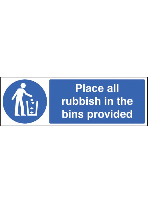 Place All Rubbish in Bins Safety Sign