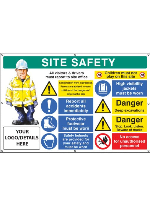 PPE Site Safety Banner with Eyelets - 55127 - Add Your Logo