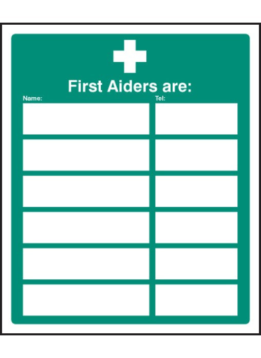 Your First Aiders Are Safety Sign - 6 Names