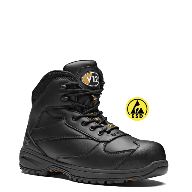 V12 - V1920 Octane Black Metal-Free Vegan ESD Safety Hiker Boot