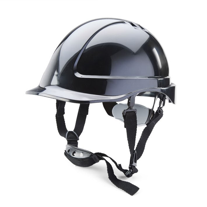 black wheel ratchet hard hat chin strap