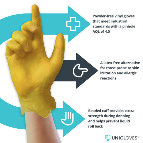 Unigloves Unicare Soft Powder Free Vinyl Gloves - 4 Colours