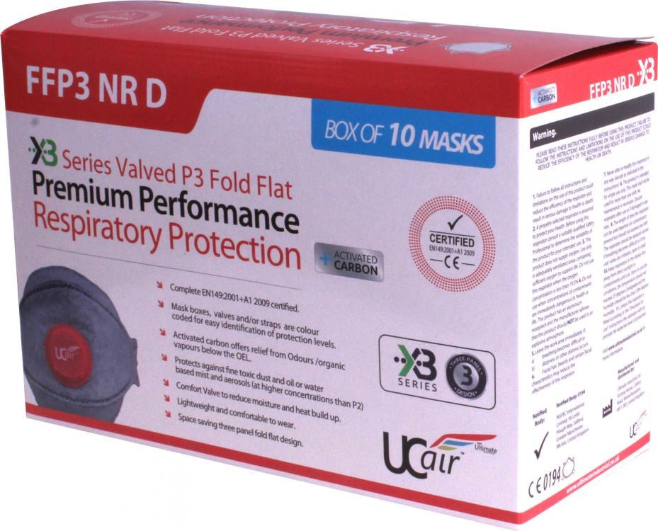 UCFX3-P3VC - Carbon FFP3 Fold Flat Face Mask - Box of 10