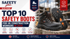 UK construction worker wearing S3 rated safety boots on a building site