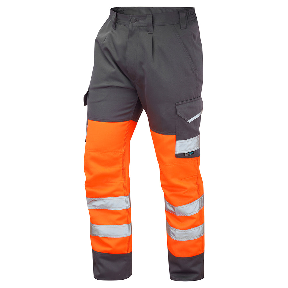 Leo BIDEFORD Hi-Vis Orange/Grey Cargo Work Trousers Class 1 CT01-O/GY-LEO
