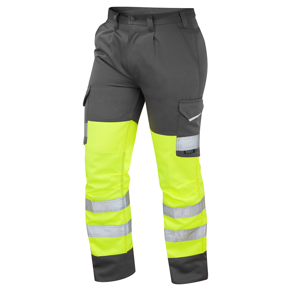 Leo BIDEFORD Hi-Vis Yellow/Grey Cargo Work Trousers Class 1 CT01-Y/GY-LEO