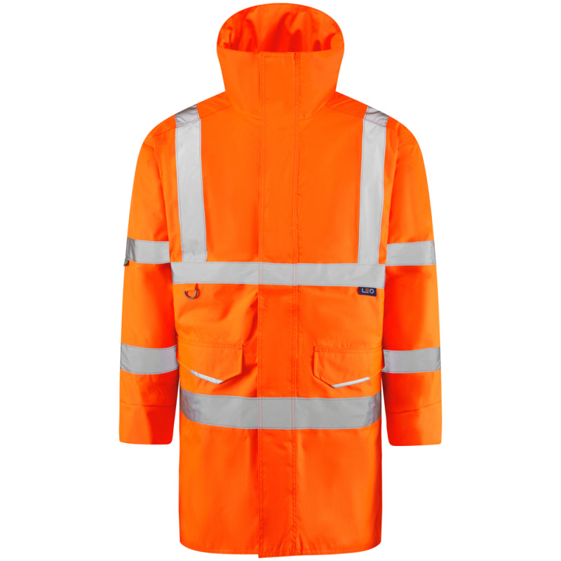 Leo TAWSTOCK Hi-Vis Orange Waterproof Rail Coat A01-O-LEO