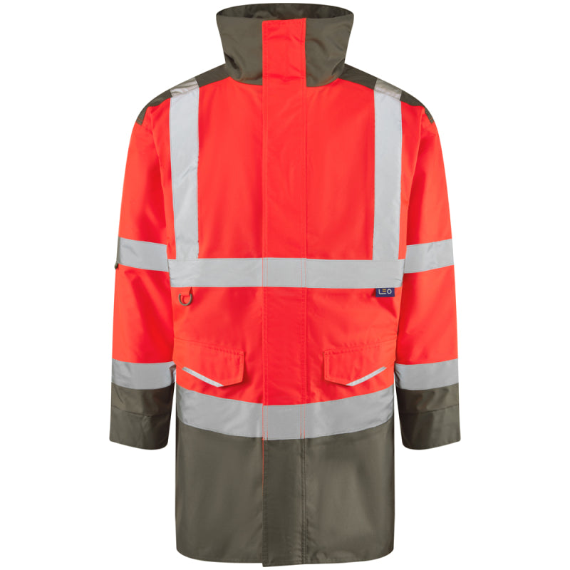 Leo TAWSTOCK Hi-Vis Red Grey Waterproof Coat A01-R/GY-LEO