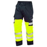 Leo BIDEFORD Hi-Vis Yellow/Navy Cargo Work Trousers Class 1 CT01-Y/NV-LEO