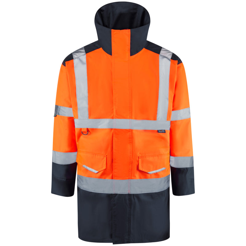 Leo TAWSTOCK Hi-Vis Orange Navy Rail Coat A01-O/NV-LEO