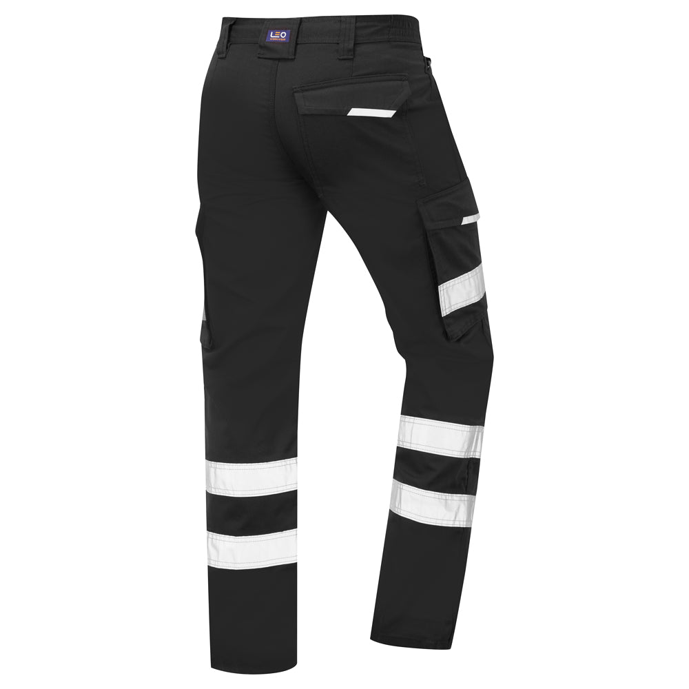 Leo ILFRACOMBE Black Cargo Work Trousers with Knee Pad Pockets CT02-BK-LEO