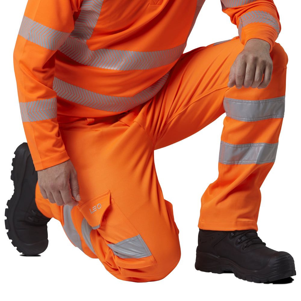 Leo KINGFORD Hi-Vis Orange Stretch Cargo Work Trousers Class 1 CT04-O-LEO