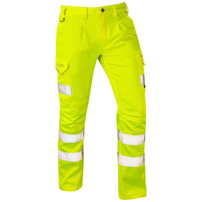 Leo KINGFORD Hi-Vis Yellow Stretch Cargo Work Trousers Class 1 CT04-Y-LEO