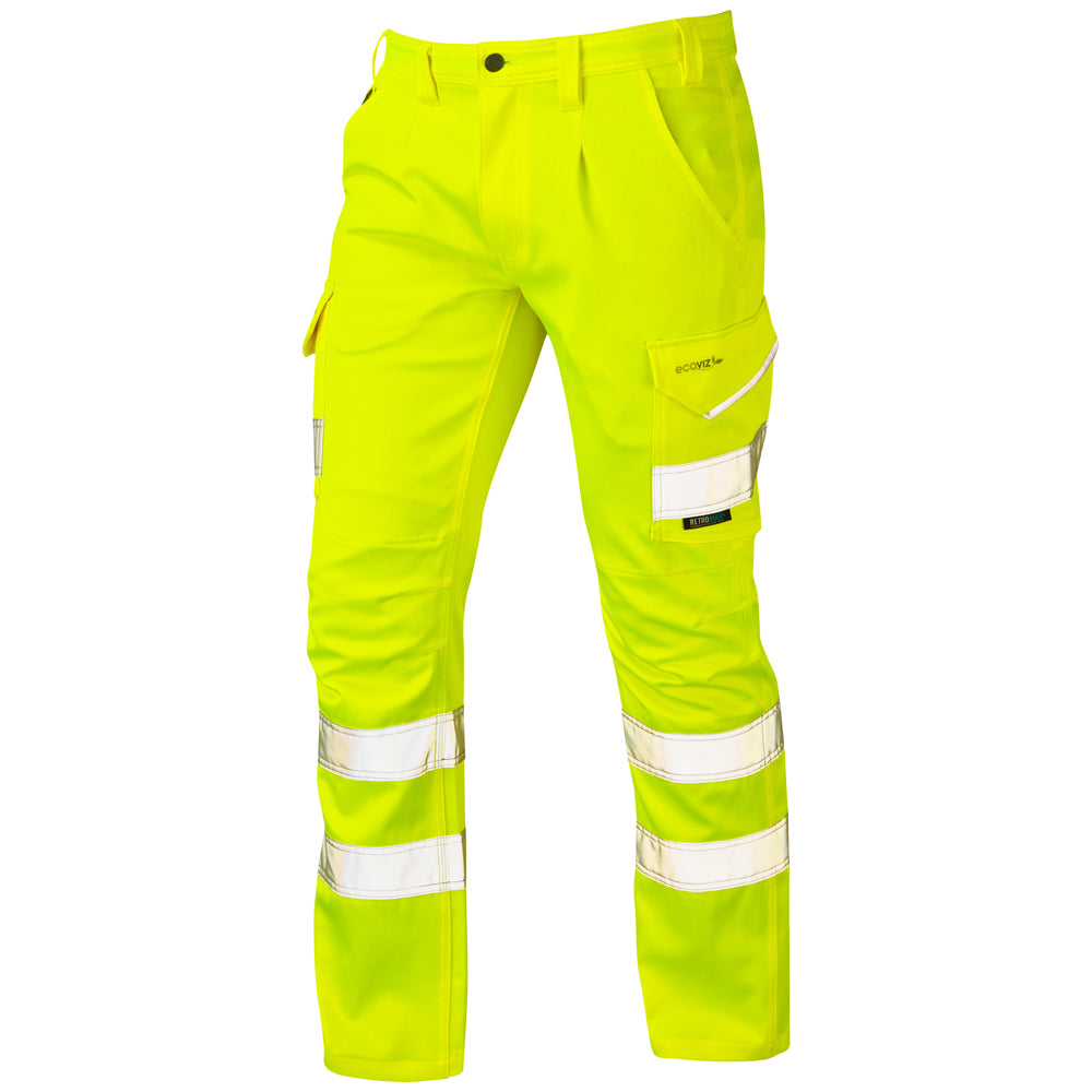 Leo KINGFORD Hi-Vis Yellow Stretch Cargo Work Trousers Class 1 CT04-Y-LEO