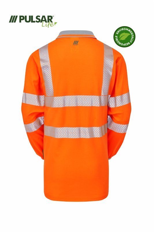 PULSAR LIFE Men's Hi-Vis Orange Long Sleeve Polo Shirt LFE904