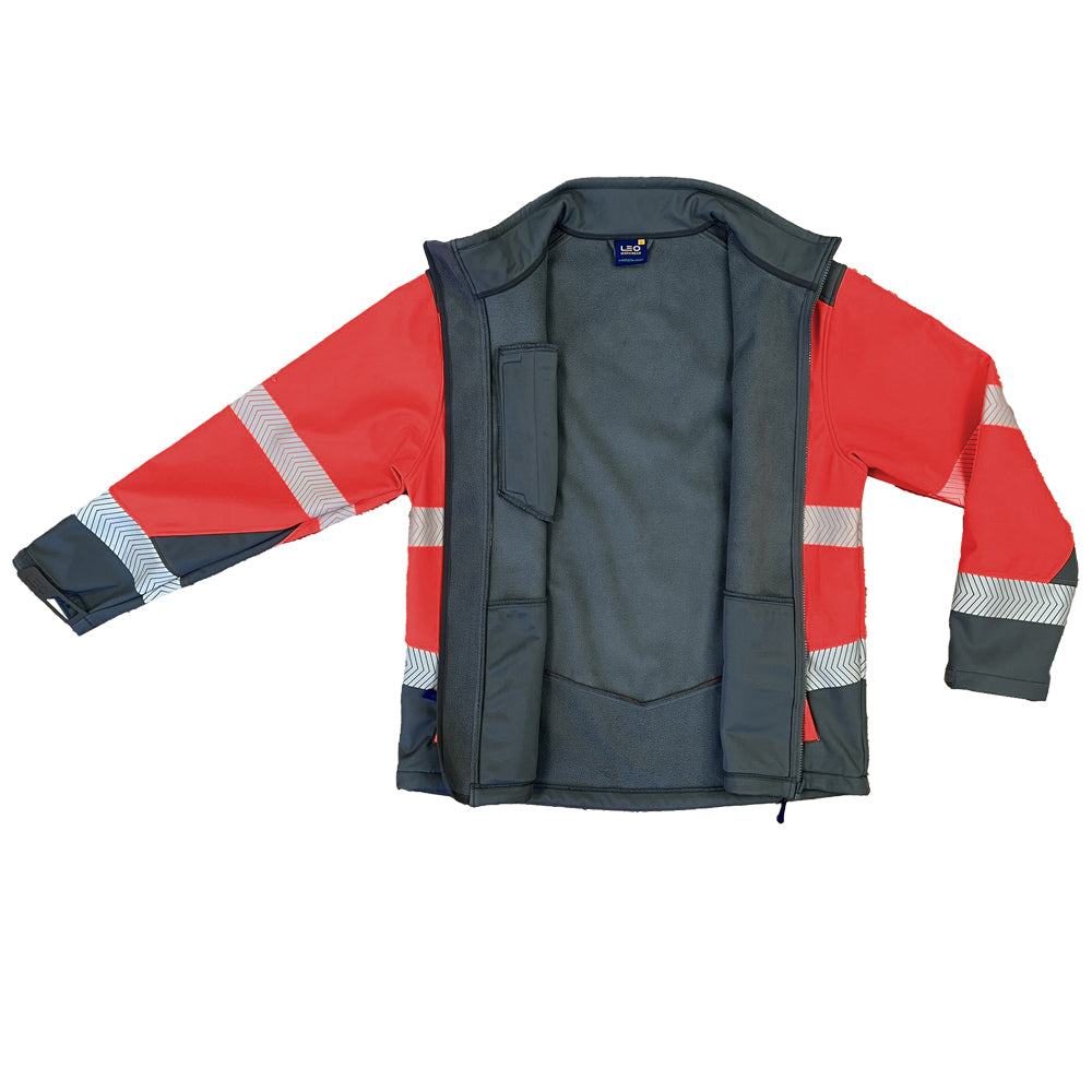 Leo BOWDEN Hi-Vis Red/Grey Softshell Jacket SJ02-R/GY-LEO