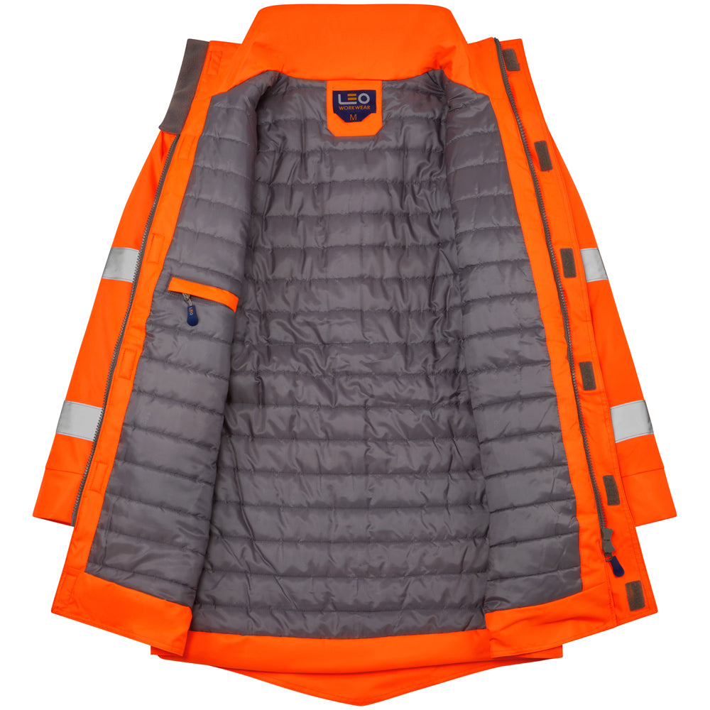 Leo TAWSTOCK Hi-Vis Orange Waterproof Rail Coat A01-O-LEO