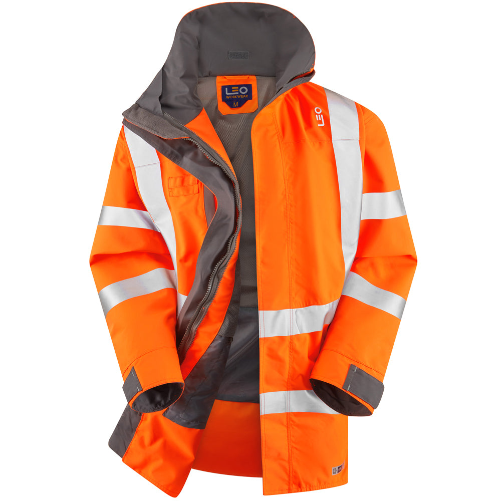 Leo EASTLEIGH Hi-Vis Orange Waterproof Coat A07-O-LEO