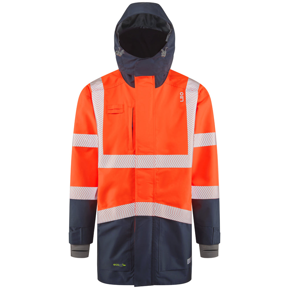 Leo CLOVELLY Hi-Vis Orange Navy Waterproof Coat A04-O/NV-LEO