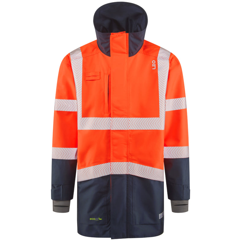 Leo CLOVELLY Hi-Vis Orange Navy Waterproof Coat A04-O/NV-LEO