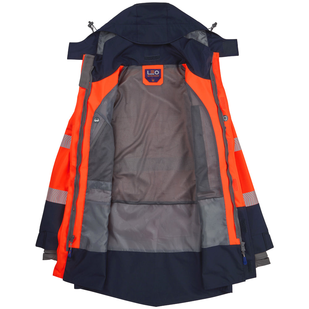 Leo CLOVELLY Hi-Vis Orange Navy Waterproof Coat A04-O/NV-LEO