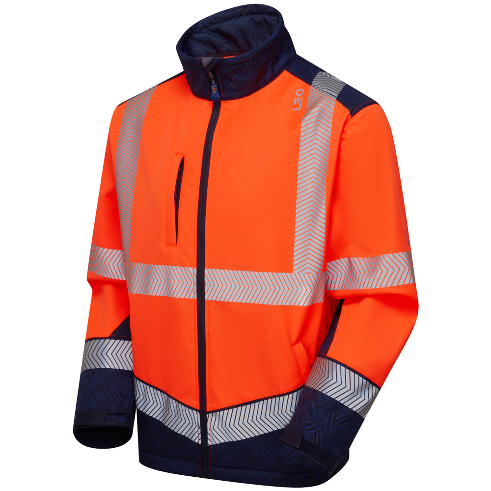 Leo BOWDEN Hi-Vis Orange/Navy Print Softshell Jacket SJ02-O/NP-LEO