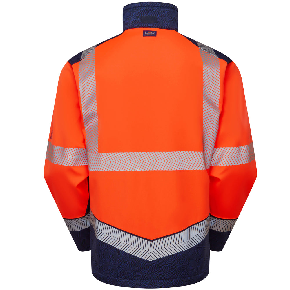 Leo BOWDEN Hi-Vis Orange/Navy Print Softshell Jacket SJ02-O/NP-LEO