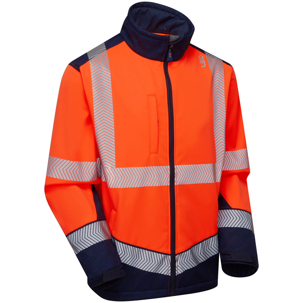 Leo BOWDEN Hi-Vis Orange/Navy Print Softshell Jacket SJ02-O/NP-LEO