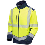 Leo BOWDEN Hi-Vis Yellow/Navy Print Softshell Jacket SJ02-Y/NP-LEO