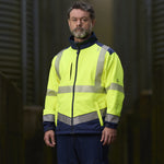 Leo BOWDEN Hi-Vis Yellow/Navy Print Softshell Jacket SJ02-Y/NP-LEO