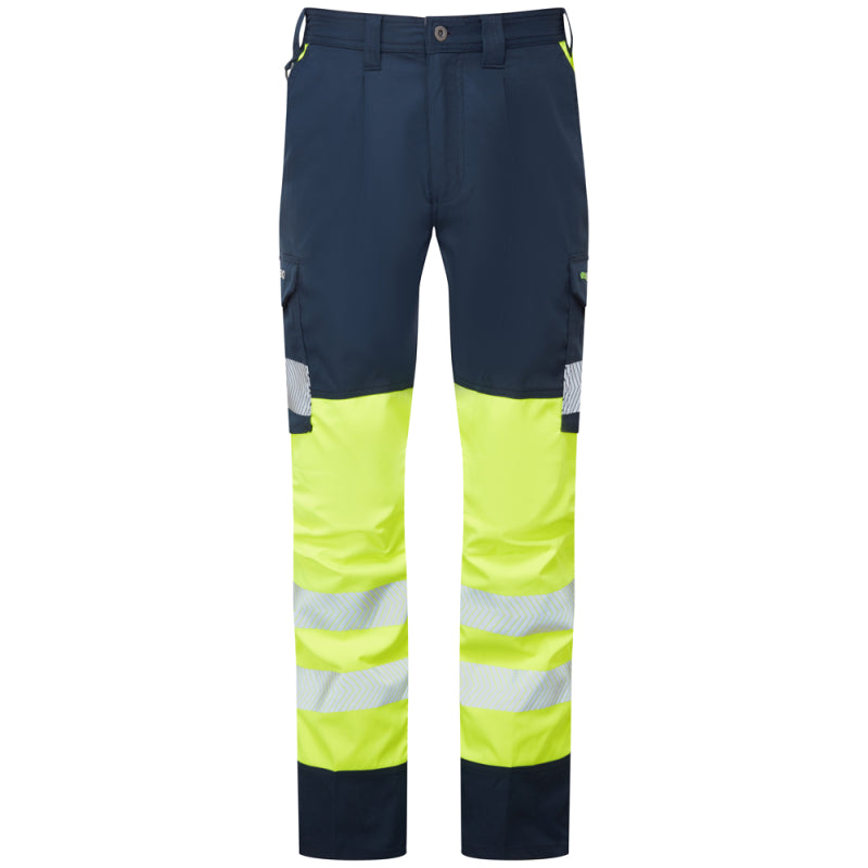 Leo WINSFORD Hi-Vis Yellow Navy Stretch Work Trousers Class 1 CT05-Y/NV-LEO