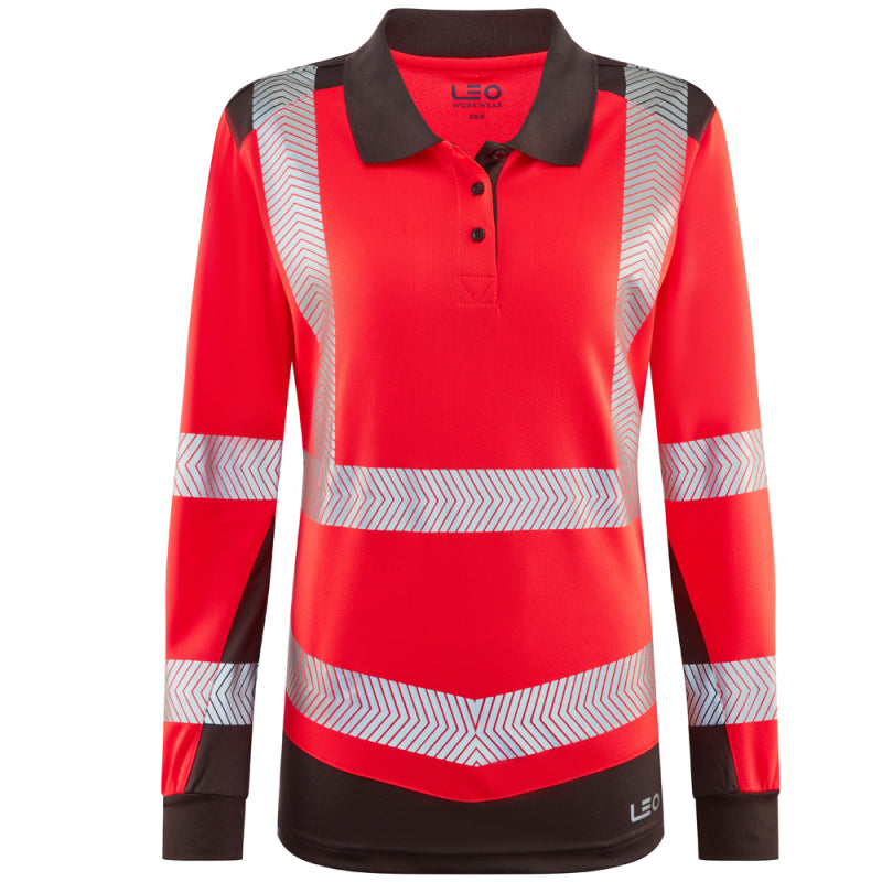Leo HAZELWOOD Women's Hi-Vis Red/Grey Polo Shirt PL15-R/GY-LEO