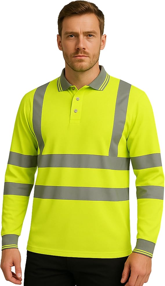 Step Ahead Hi Vis Visibility Long Sleeve Polo Shirts Safety Work-wear