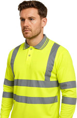 Step Ahead Hi Vis Visibility Long Sleeve Polo Shirts Safety Work-wear