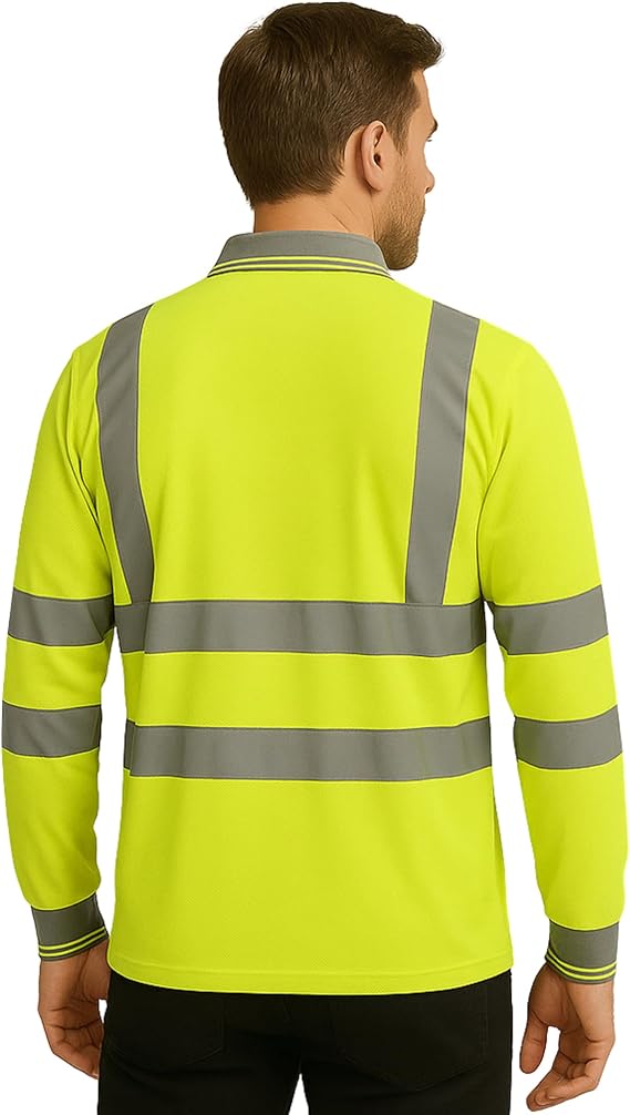 Step Ahead Hi Vis Visibility Long Sleeve Polo Shirts Safety Work-wear