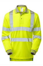 Hi-Vis Yellow Long Sleeve Polo Shirt Moisture Wicking P458-YEL