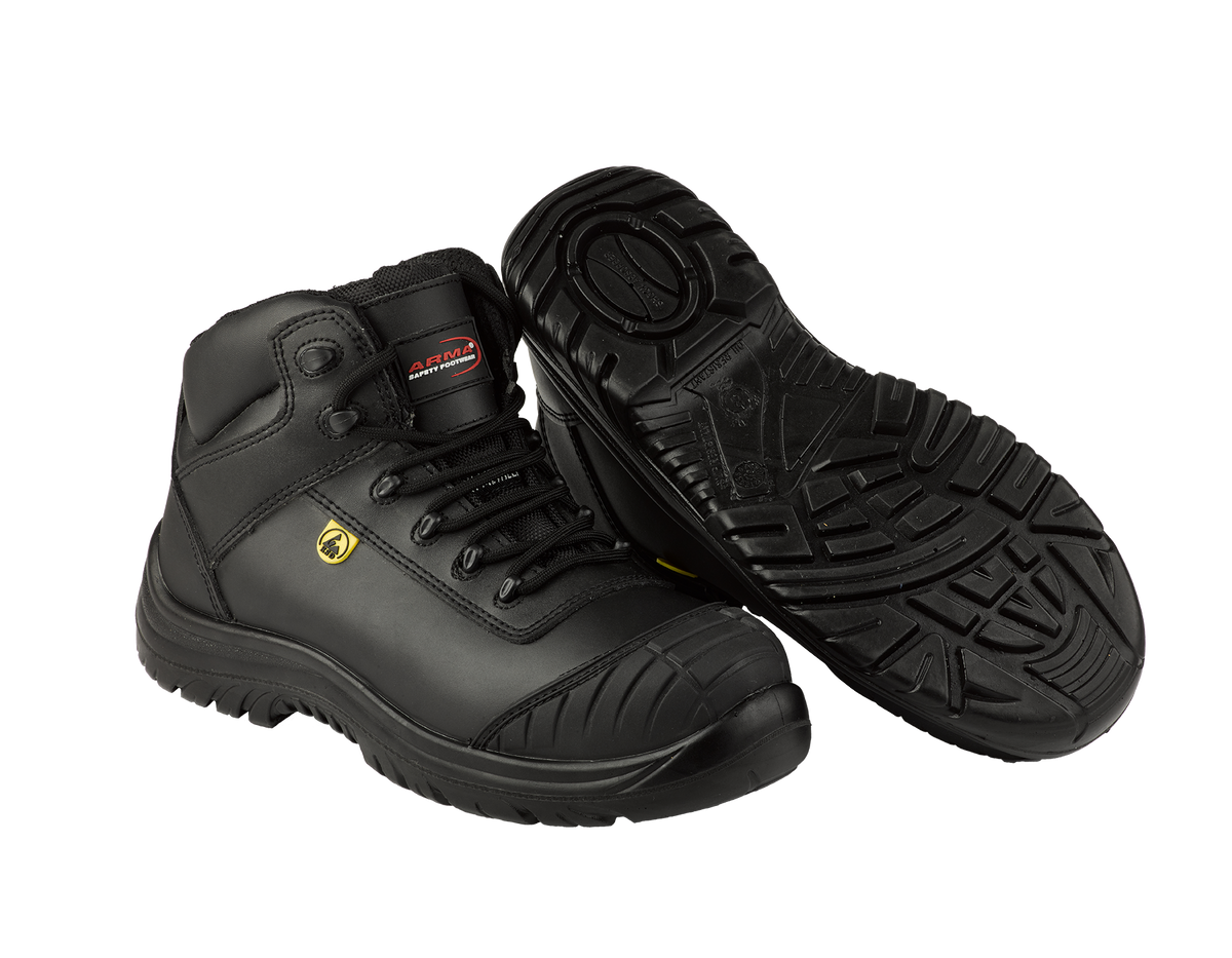A13-FALCON S3 Metal-Free ESD Safety Boots – Black Leather, SRC Slip Resistant