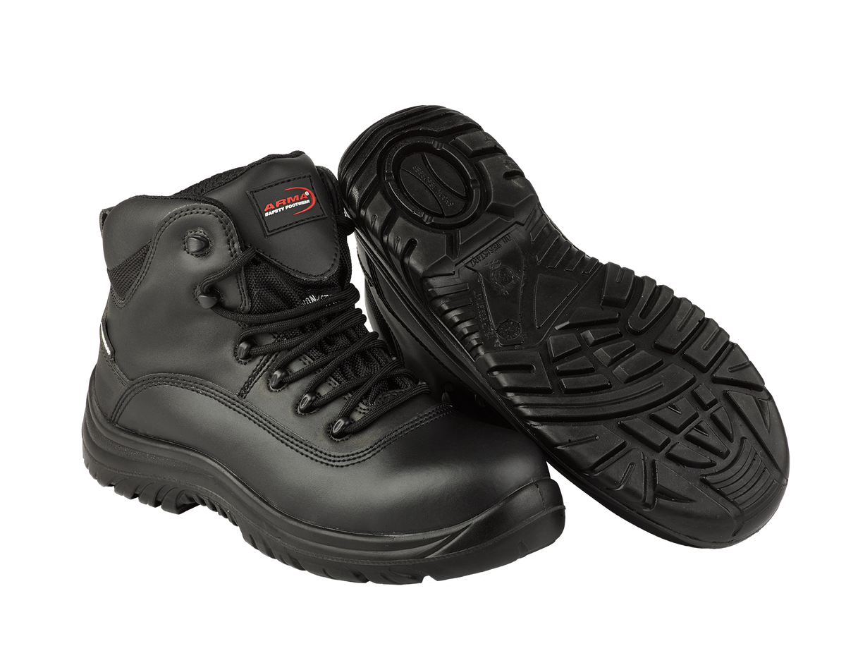 A14-RAPTOR S3 Waterproof Metal-Free Safety Boots – Black Leather, Memory Foam, SRC Rated