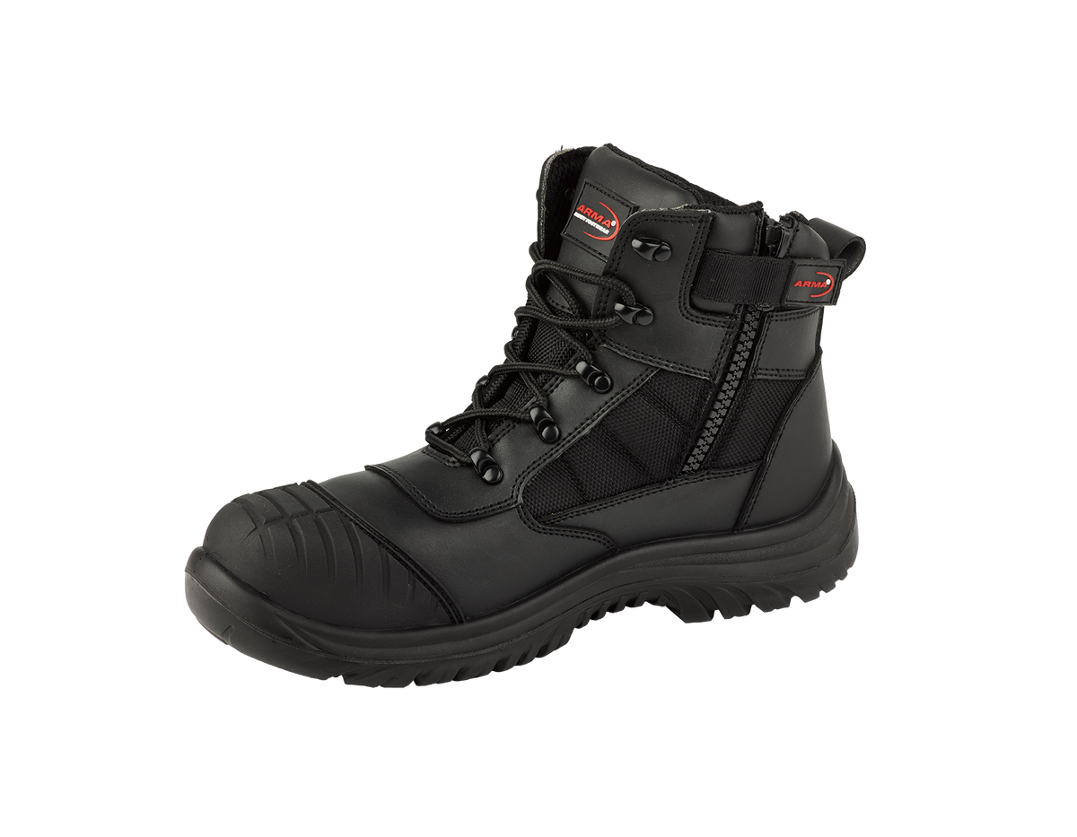 A16-TITAN S3 Black Leather Zip Side Safety Boots – Steel Toe, SRC Rated