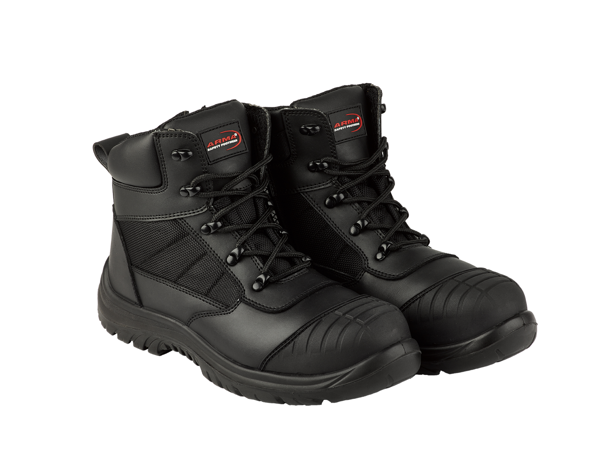 A16-TITAN S3 Black Leather Zip Side Safety Boots – Steel Toe, SRC Rated