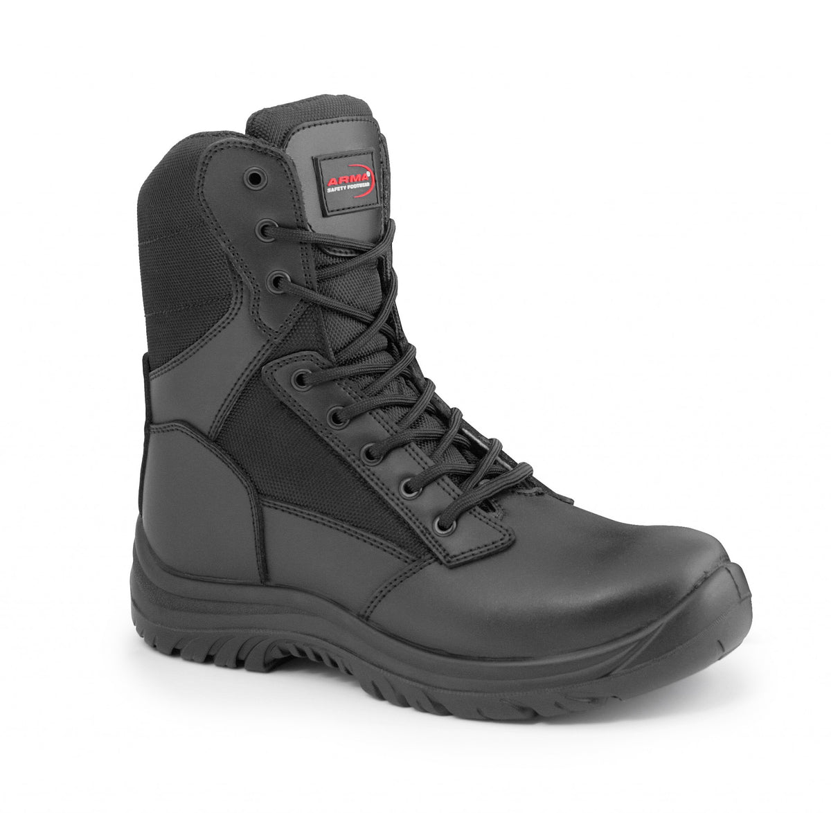 A6-WARRIOR S3 Black Leather Zip Side Safety Boots – Steel Toe, Memory Foam, SRC Slip Rated