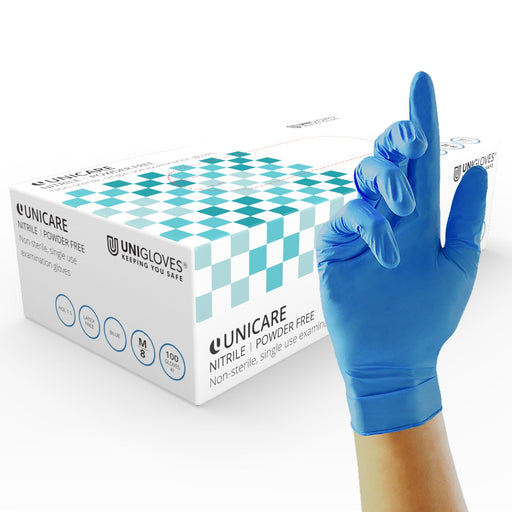 Unigloves Unicare Blue Nitrile Medical Disposable Gloves - AQL1.5