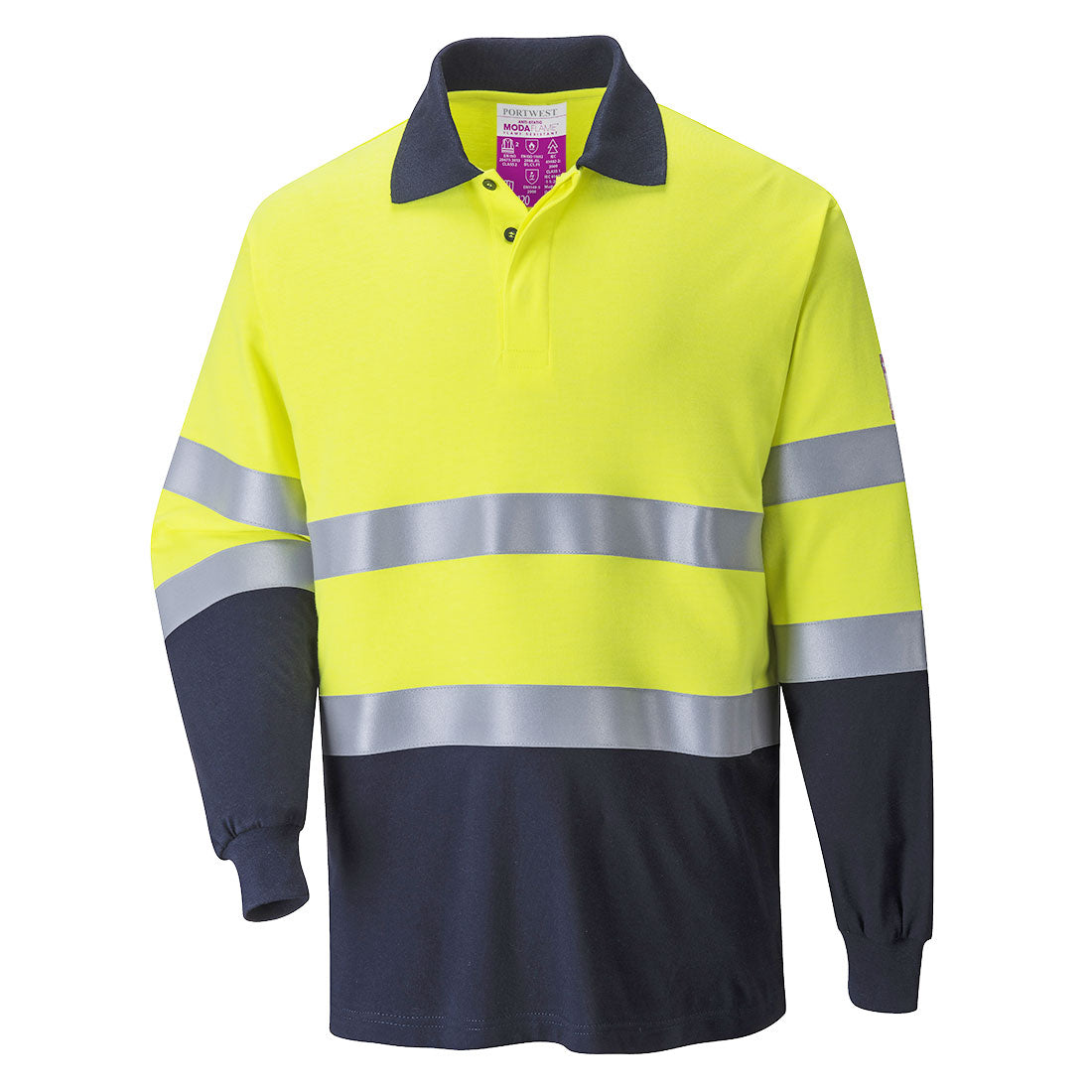 Modaflame Hi-Vis Contrast FR Long Sleeve Polo Shirt FR74