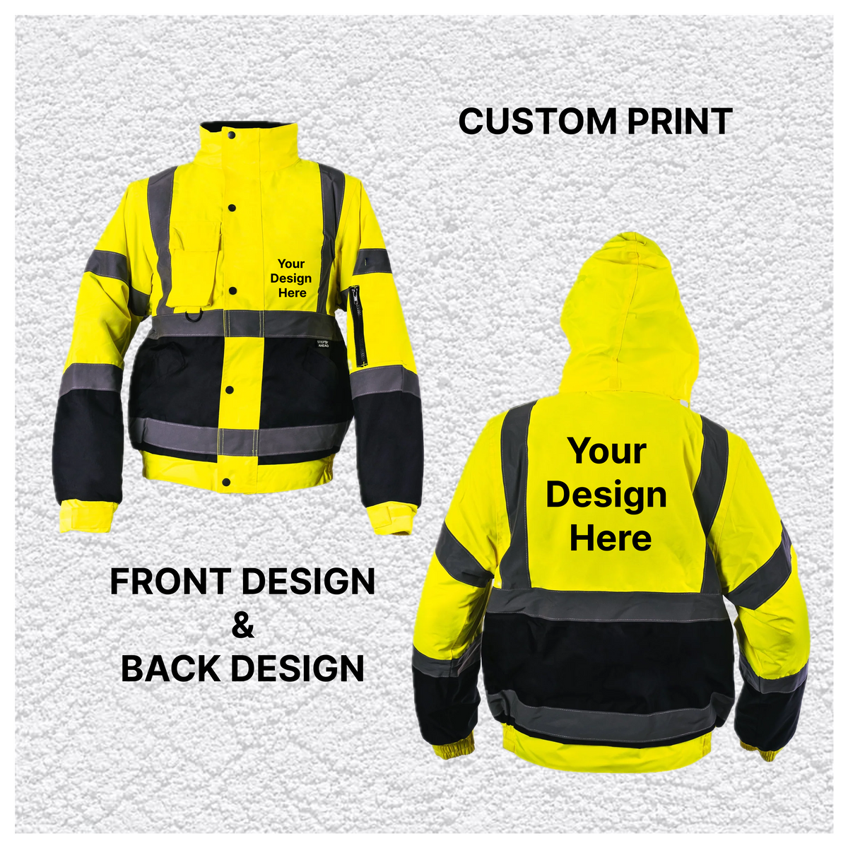 Custom Print Hi-Vis Waterproof Bomber Jacket - Yellow/Navy