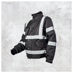 Custom Print Hi-Vis Waterproof Bomber Jacket - Black