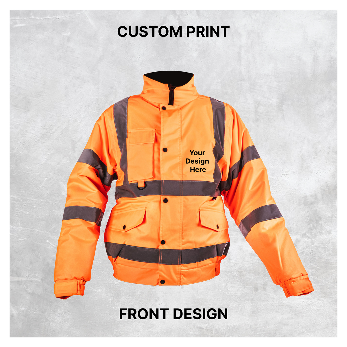 Custom Print Hi-Vis Waterproof Bomber Jacket - Orange