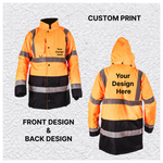 Custom Print Hi Vis Two Tone Parka Jacket - Orange / Navy