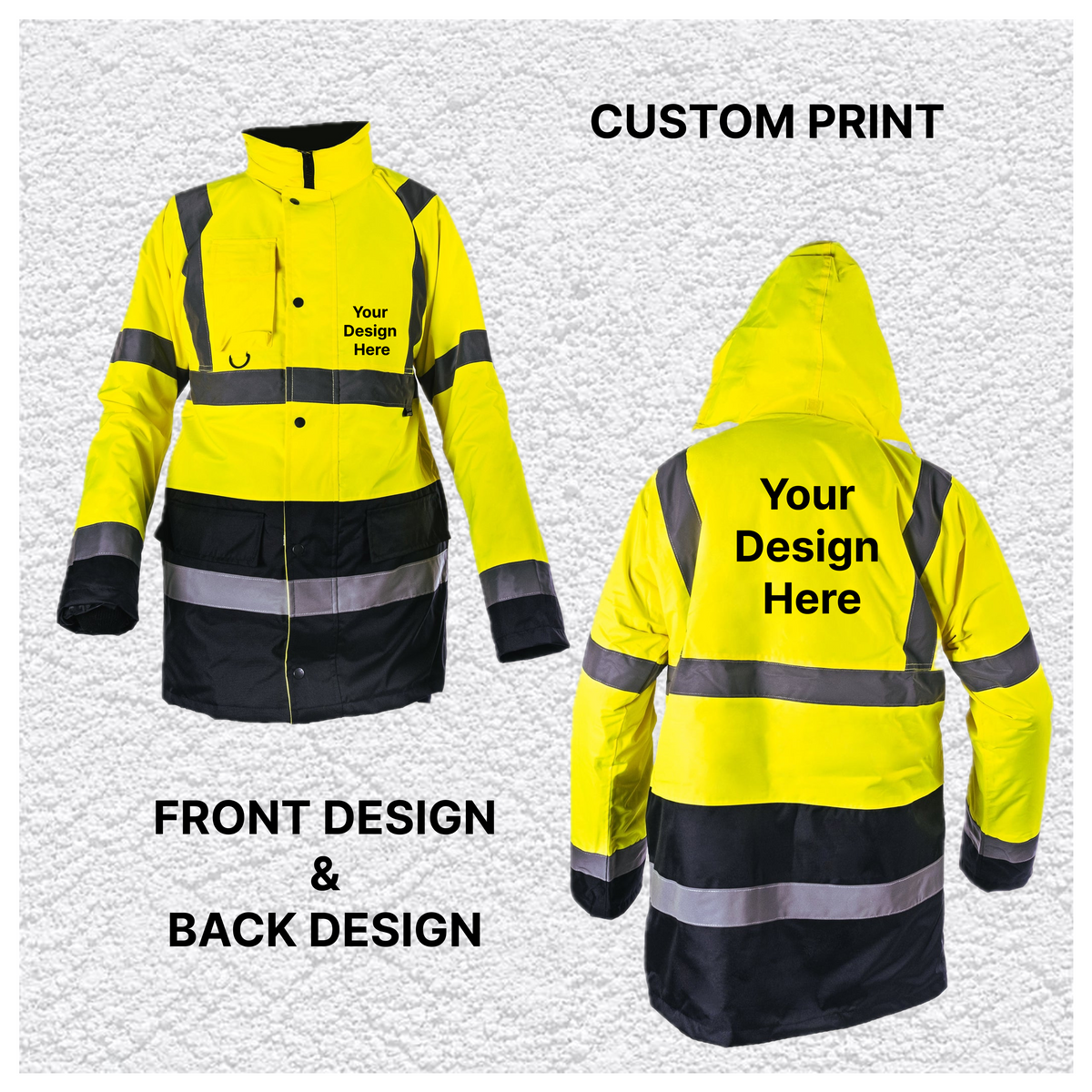 Custom Print Hi Vis Two Tone Parka Jacket - Yellow / Navy