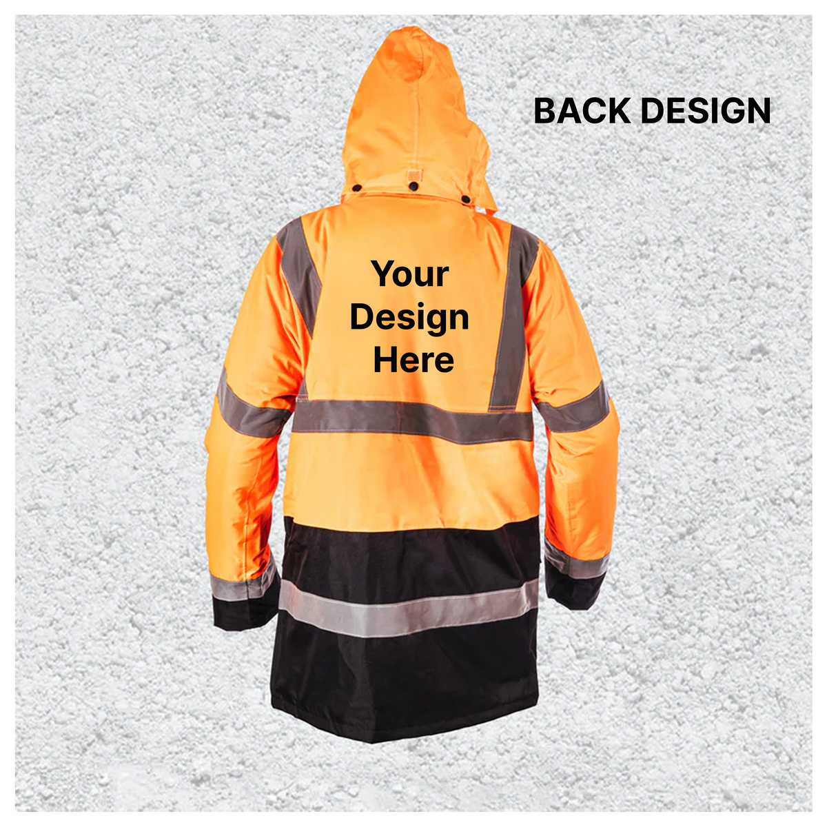 Custom Print Hi Vis Two Tone Parka Jacket - Orange / Navy