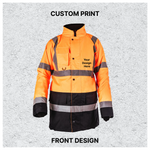 Custom Print Hi Vis Two Tone Parka Jacket - Orange / Navy
